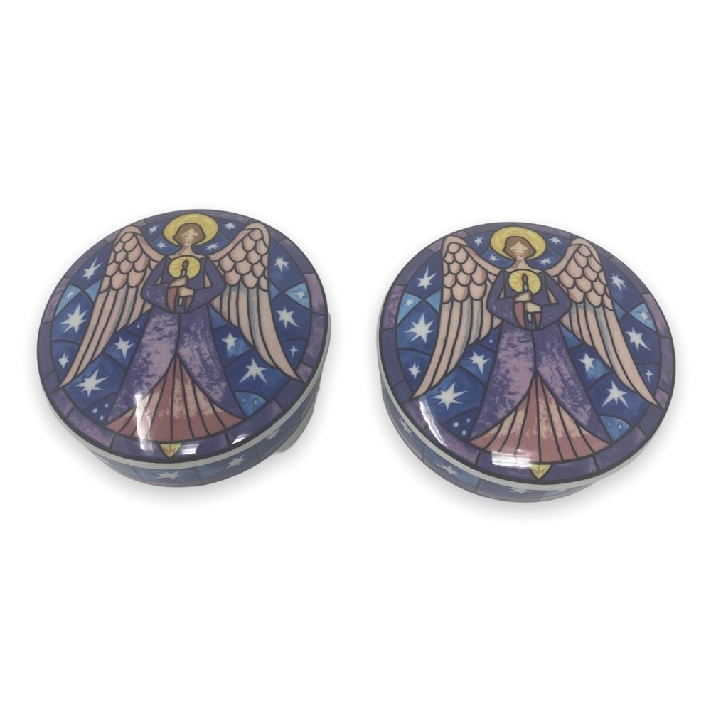 Mikasa Angel Round Holiday Christma Trinket Box Candy Dish with Lid Set of Two